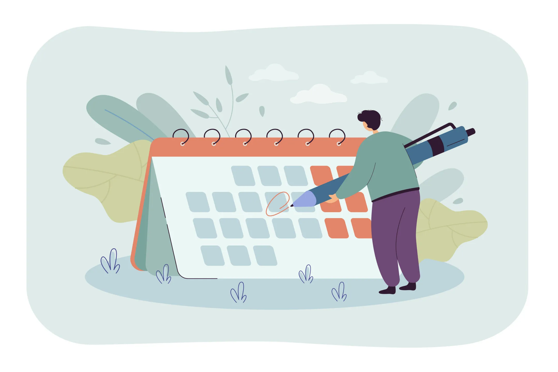 Immagine persona con penna che indica un calendario